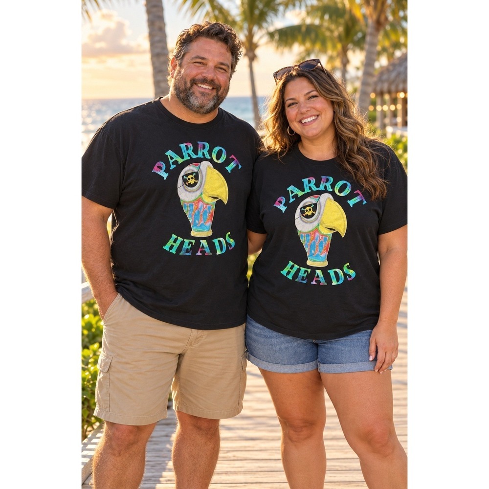 Port & Company Parrot Heads Pirate Graphic T-Shirt Buffet Inspired XXL Cotton